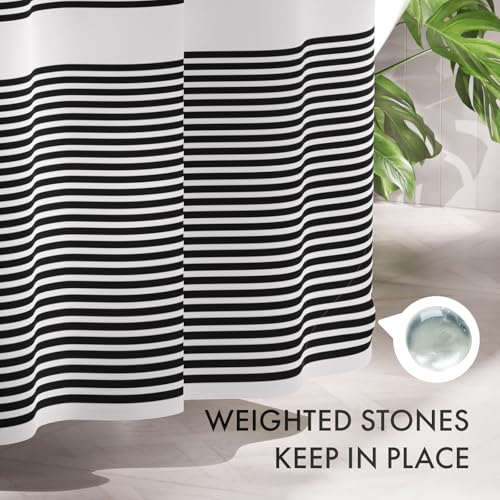 AmazerBath Shower Curtain, Washable Cloth Black Shower Curtain Sets with 12 Shower Curtain Hooks, Fabric Rustic Black and White Striped Curtain, Farmhouse Bathroom Curtains, 72x72 Inches - color: A- Black Stripe +12 Metal Hooks, size: 72"W x 72"L (Pack of