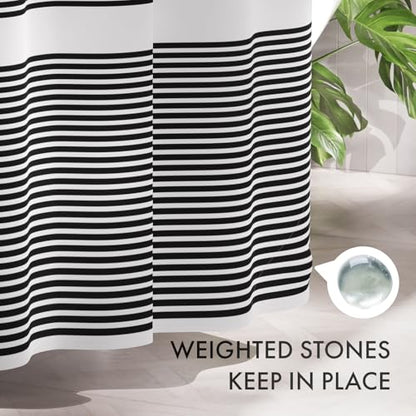 AmazerBath Shower Curtain, Washable Cloth Black Shower Curtain Sets with 12 Shower Curtain Hooks, Fabric Rustic Black and White Striped Curtain, Farmhouse Bathroom Curtains, 72x72 Inches - color: A- Black Stripe +12 Metal Hooks, size: 72"W x 72"L (Pack of