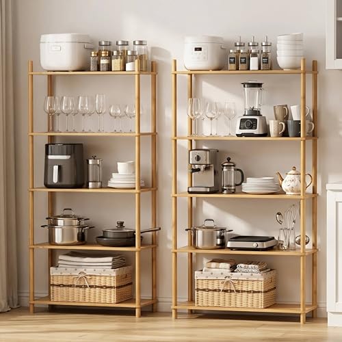 5-Tier Expandable Freestanding Open Bamboo Book Shelf - No-Tool Assembly & Modular,Bathroom Storage Shelf Unit Plant Stand for Small Space, Bedroom, Living Room, Home Office (Natural, 5-Tier) - color: Natural 5-tier-1