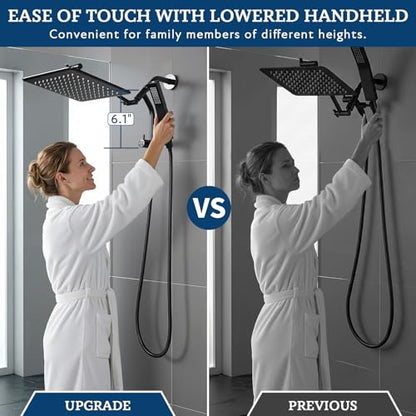 G-Promise 12 Inch All Metal Rain Shower Head with Handheld (Matte Black) | Full Body Coverage, Pause Mode Diverter, Power Wash Mode Handheld, Suits Every Height, Easy to Install, Modern Bath Upgrade - color: Matte Black, size: 12 Inches
