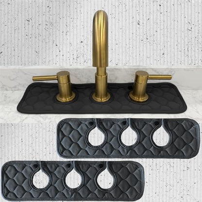 Bathroom Sink Splash Guard 3-Round-Hole : AHA HOMEWARE, Faucet Mat for Bathroom Sink 3 Holes (Black & Black) - color: Black & Black