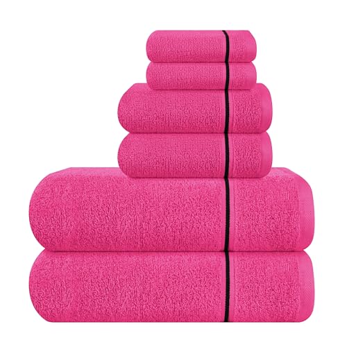 MyOwn Ultra Soft 6 Pack Cotton Towel Set, Contains 2 Bath Towels 28x55 inch, 2 Hand Towels 16x24 inch & 2 Wash Coths 12x12 inch, Ideal Everyday use, Compact & Lightweight - Hot Pink - color: Hot Pink, size: 6 Piece Set