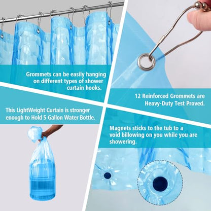 Ga-Geetopia Extra Long EVA 3D Blue Pearl Water Cube Plastic Shower Curtain Liner - Lightweight 72" x 80" Bathroom Shower Showroom Curtain Liner with Rustproof Metal Gromments and Weighted Magnet - color: Blue Cube, size: 72"W x 80"L (Pack of 1)