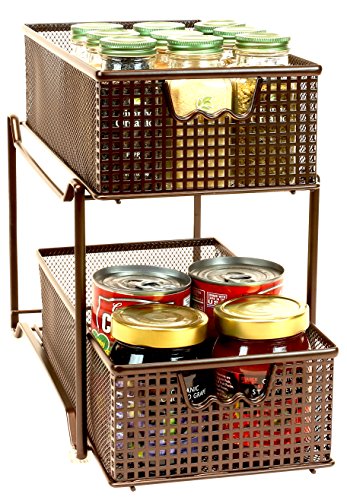 Deco Brothers 2 Tier Bathroom Storage Organizer with Pull-Out Drawer Bronze - color: Bronze