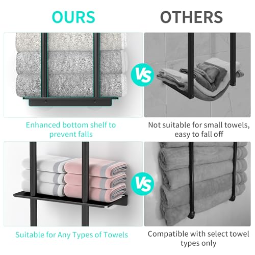 Bethom 3 Tier Over The Door Towel Rack, Hanging Towel Rack, Matte Black | Bathroom Towel Holder with Shelf, Over Door & Wall Mount Design, Ideal for Small Bathrooms, Sturdy Rust-proof Stainless Steel - color: Black-b