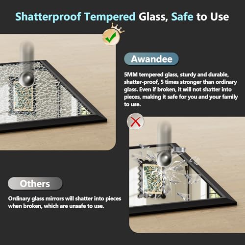 48x30 Inch Black Bathroom Mirror for Wall, Beveled Framed Rectangle Bathroom Vanity Mirrors for Over Sink, Bedroom, Living Room, Entryway, Anti-Rust, HD Tempered Glass, Horizontally/Vertically - size: 48"L x 30"W