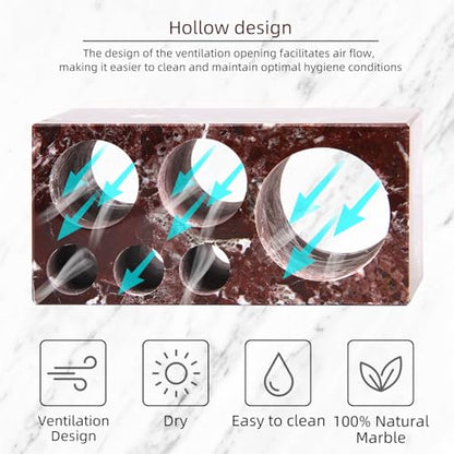 Natural Marble Toothbrush Holder, Rosso Lepanto, 6 Slots | Large Bathroom Organizer Countertop, Ventilation Design, Stone Toothbrush and Toothpaste Stand, Non-Slip Silicone Pads - color: Rosso Lepanto, size: 6 Slots