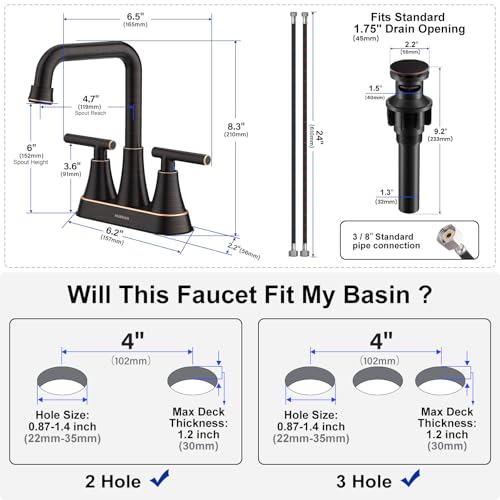Oil Rubbed Bronze 4 inch Centerset Bathroom Faucet for Sink 2 Hole | Bathroom Sink Faucet with Pop-up Drain and Supply Lines, Stainless Steel 2-Handle Centerset Faucet for Vanity RV Restroom - color: Oil Rubbed Bronze