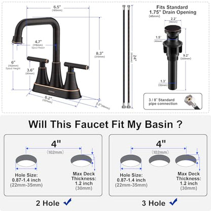 Oil Rubbed Bronze 4 inch Centerset Bathroom Faucet for Sink 2 Hole | Bathroom Sink Faucet with Pop-up Drain and Supply Lines, Stainless Steel 2-Handle Centerset Faucet for Vanity RV Restroom - color: Oil Rubbed Bronze
