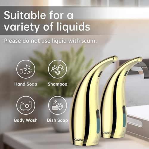 Automatic Soap Dispenser, 300 mL, 4 Levels, Rechargeable | Touchless sensor dispensing with 4 adjustable output levels, a 300 mL tank, and convenient magnetic charging for daily use - color: Gold 2 Pack