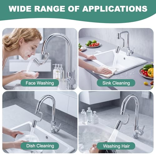 2 PCS 1440° Rotatable Faucet Aerator Extension Silver | 2 Modes Adjustable Water Flow, 1080° Swivel Design, Splash Proof Attachment for Kitchen & Bathroom Sink