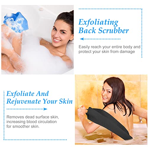 Moukeren Exfoliating Back Scrubber with Handles 4 Pack Nylon Back Exfoliator Extended Length Washers Scrubbers Stretchable Pull Strap Exfoliating Washcloth(Gray, Deep Blue) - color: Gray, Deep Blue