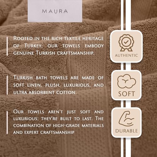 MAURA Biege Hand Towels for Bathroom. Luxury Turkish Cotton Bath Hand Towels Set of 6. Ultra-Soft, Thick & Plush - Brown - color: Classic Brown, size: Hand Towel (6-Pack)