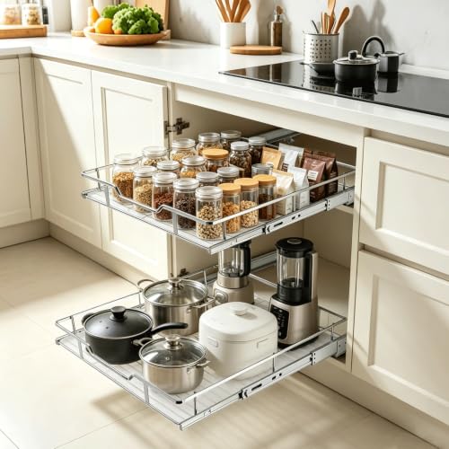 Pull Out Cabinet Organizer 20" W X 21" D, Chrome | Pull Out Drawers for Cabinets, Slide Out Drawers for Kitchen Cabinet Organizer, Cabinet Drawers Slide Out