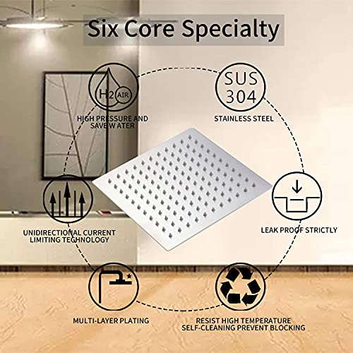 Chrome Shower Faucet GGStudy Single Function Shower Trim Kit with Rough-in Valve Shower Set Bath Rainfall Shower Faucet System 8inch Square Stainless Steel Metal Shower Head - color: Chrome, style: Square