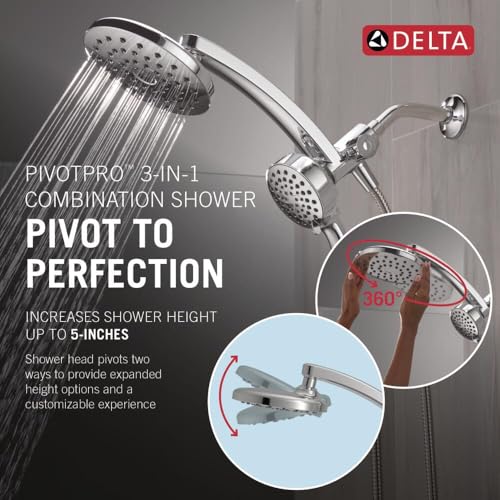 Delta 6-Setting PivotPro 3-in-1 Combination Shower Head with ProClean Spray, Chrome Round Shower Head Rainfall with Handheld Spray, 1.75 GPM, Chrome 75649 - color: Chrome