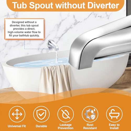 Enhon Tub Spout, Universal Fits 1/2'' Copper Pipe, 1/2'' IPS and 3/4'' IPS, Bathroom Bathtub Tub Faucet Replacement with Adapters(Without Diverter,Chrome) - color: Chrome, style: Without Diverter