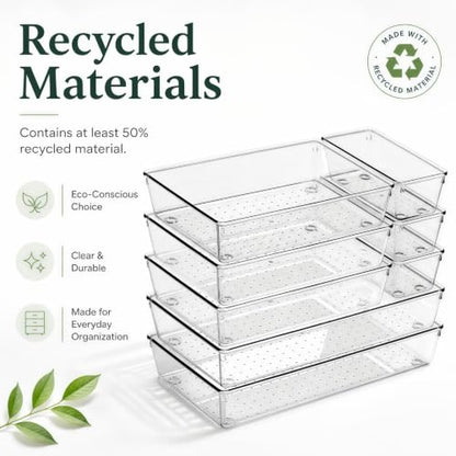 8 Pack Large Clear Plastic Drawer Organizer Bins - Acrylic Bathroom Drawer Organizer Trays - Heavy Duty Kitchen Drawer Dividers for Utensils - Non-Slip Storage Bins for Makeup, Bedroom, Office Desk - size: 8 Pack