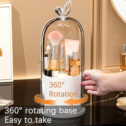 Toothbrush Holder with Sliding Lid, Toothbrush Holders for Bathrooms,360° Rotating Makeup Brush Storage Rack - Waterproof and Dustproof, Toothbrush Toothpaste Holder Beauty Brush (White) - color: White