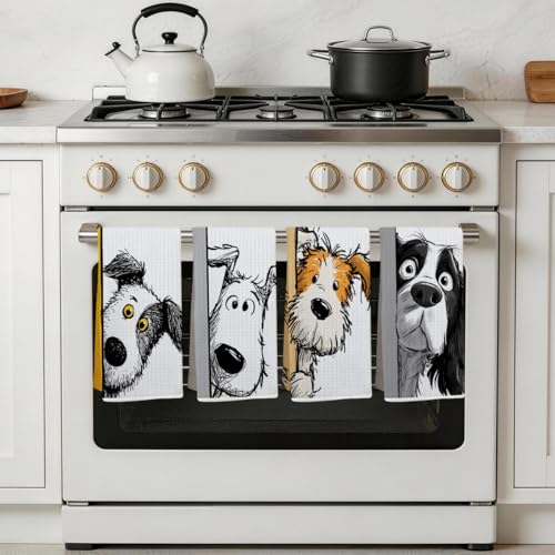 4 Pcs Funny Dog Kitchen Towels, Cute Dogs Gifts Hand Towel 14 x 24 Inches - color: Multi 0129