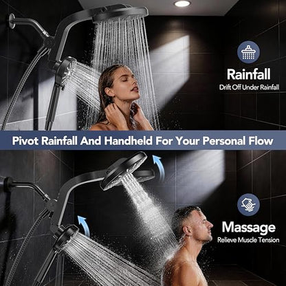High Pressure Rain Showerhead Combo, 2026 Magnetic Shower Head Set with Detachable 8-Mode Handheld Shower Spray, Adjustable Angle Dual Showerhead with Built-in Magnetic Docking and Power Jets, ‎Black - color: ‎Matte Black