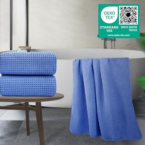 POLYTE 430 GSM Microfiber Quick Dry Lint Free Bath Sheet, 70 x 35 in, Set of 2 (Waffle Weave) - color: Royal Blue, size: 35 x 70 in