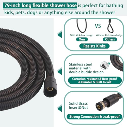 Handheld Shower Head with Slide Bar Combo, 6 Settings Handheld Shower with ON/OFF Pause Switch, Adjustable Height 27.5" Long Slide Bar, Wall Supply Elbow, 6.6ft Shower Hose, Oil Rubbed Bronze - color: Oil Rubbed Bronze