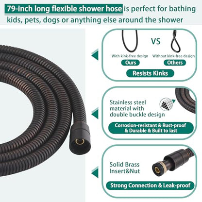 Handheld Shower Head with Slide Bar Combo, 6 Settings Handheld Shower with ON/OFF Pause Switch, Adjustable Height 27.5" Long Slide Bar, Wall Supply Elbow, 6.6ft Shower Hose, Oil Rubbed Bronze - color: Oil Rubbed Bronze