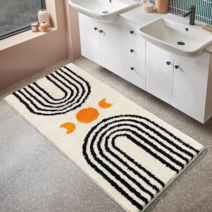 Boho Bathroom Runner - 20"x47" Long Abstract Bath Mat, Soft Plush Fluffy Non Slip Washable Beige Rug for Bedroom/Hallway - color: Beige, size: 1'8" x 3'9" (Rectangular)