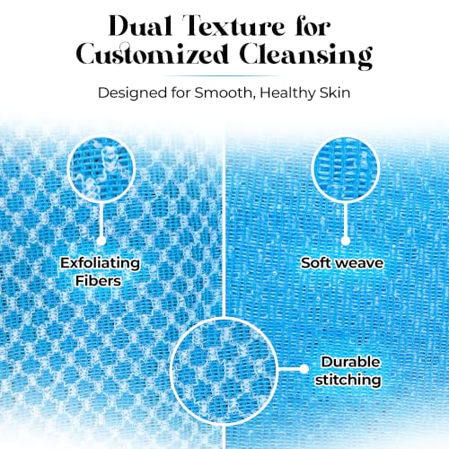 Exfoliating Washcloth – Long Japanese-Style Back Scrubber for Shower, 2-Sided Body Scrub Exfoliating Towel, Quick Dry Bath Cloth for Men & Women, Blue - color: Blue