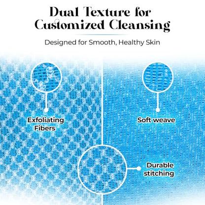 Exfoliating Washcloth – Long Japanese-Style Back Scrubber for Shower, 2-Sided Body Scrub Exfoliating Towel, Quick Dry Bath Cloth for Men & Women, Blue - color: Blue