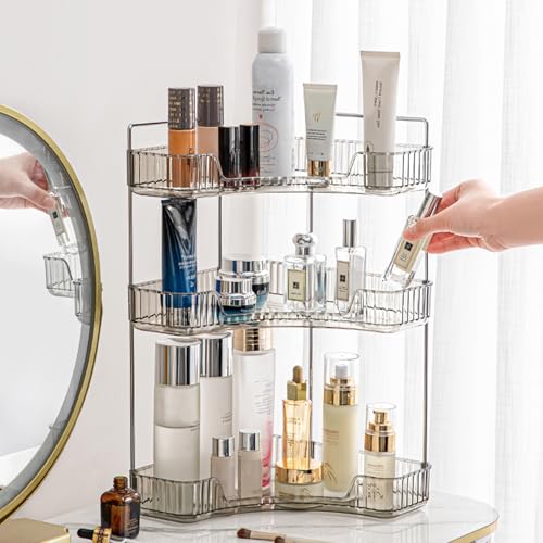 Aveniee Corner Bathroom Counter Organizer, Bathroom Countertop Shelf Makeup Organizer for Vanity Perfume Tray for Corner Storage (3 Tiers, Grey) - color: Classic Grey, size: 3 Tier