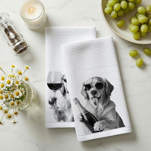 Funny Golden Retriever Wine Kitchen Dish Towels Set of 2-Gifts for Golden Retriever and Wine Lovers, Dog Mom Dad Lovers Gifts Hand Tea Towels for Home Bar Kitchen, 16x24 Inches-038 - color: Wcolor 003