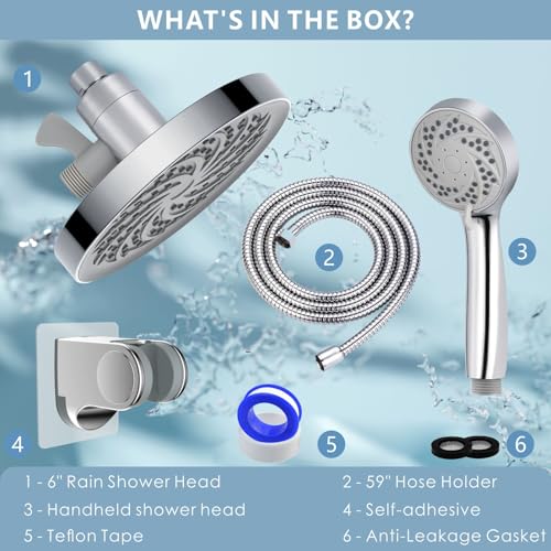 Rain Shower Head with Handheld, High Pressure Rainfall Showerhead and 3 Settings Hand held Spray Combo with Detachable Hose (Chrome) - color: Chrome