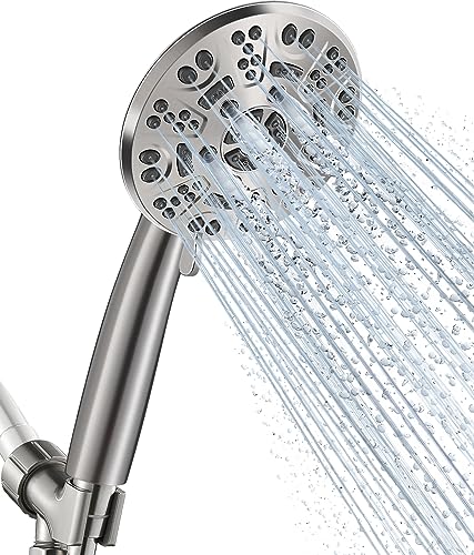Cobbe 8-Setting Handheld Shower Head, Water-Saving Design, Brushed Nickel | Trickle Pause Mode, 5ft Stainless Steel Hose, Brass Swivel Bracket, Tool-Free Installation - color: Brushed Nickel