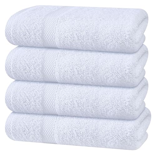 Hand Towel Set of 4-100% Cotton Ultra Soft Highly Absorbent Washable Reusable 600 GSM Lighter Weight, Quick Dry Towels for Bathroom Gym Kitchen Hotel Spa - 16x27 Inch Hand Towels White - color: White, size: Pack of 4