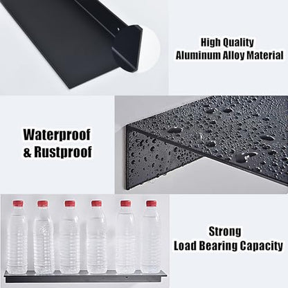 HNVNER Adhesive Bathroom Shelves 2 Pack, Black Floating Wall Shelf 40cm | Metal Shower Caddy, Aerospace Aluminum, Renter-friendly, Rustproof & Waterproof, Drill/No Drill, Supports 5kg - color: Black, size: 40cm