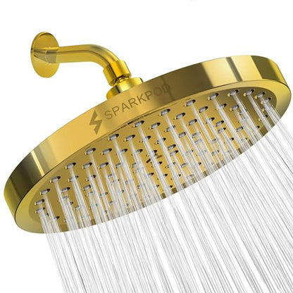 SparkPod Rain Shower Head, 8 Inch Round, Egyptian Gold Finish | High Pressure Shower Heads, 90 Nozzles, Adjustable Showerhead, No Tools Needed, Universal Connection - color: Egyptian Gold, style: 8 Inch Round