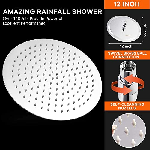 NearMoon Rain Shower Head with 11'' Adjustable Arm, High Pressure Stainless Steel Rainfall Shower, Ultra-Thin Design - Pressure Boosting (12 Inch, Chrome) - color: Chrome, size: 12 Inch
