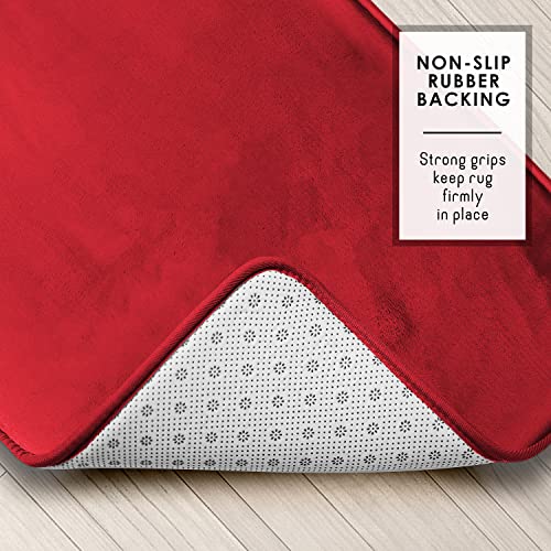 Clara Clark 3 Piece Bathroom Rugs Bath Mat Set, Velvet Memory Foam Bath Mats for Bathroom - Non-Slip, PVC Backing Bath Rugs, Washable - Dries Quickly, Burgundy - color: Red