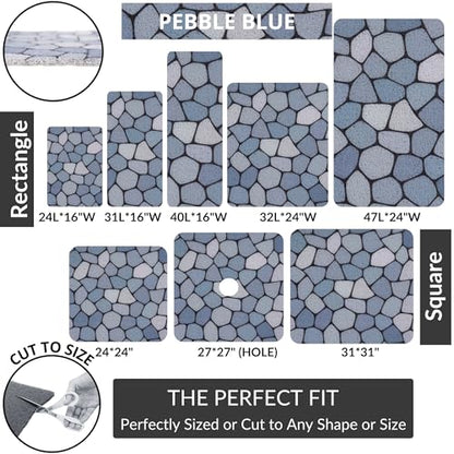 Enkosi Loofah Shower Mat Non Slip – Square Anti Slip Bath Mat for Inside Showers, Bathtub, Tub, Bathroom - Cushioned, Quick Dry PVC with Drain Holes - Secure Grip Safety Pad (Pebble Blue 24x24) - color: Pebble Blue, size: 24" x 24" (Square)