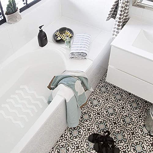 24 PCS Anti Slip Shower Stickers,Safety Anti Slip Shower Adhesive Strips Treads for Bathroom Floor Tub Stairs Ladders Pools Boats, Bathtub Appliques for Adults & Kids with Scraper