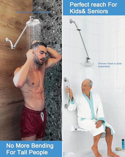 15 Inch Extra Long Adjustable Shower Head Extension Arm With Locking Set Screw, Singing Rain 304 Stainless Steel Chrome Angle Height Adjustable, G1/2 Universal Connector Compatible (Chrome Finish) - color: 1. Chrome, style: 15 inch