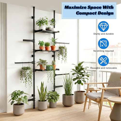 Over Toilet Storage Shelf Bathroom Organizer Rack, Adjustable 4 Tier Carbon Steel Over Toilet Shelf with Rod Structure No Drilling Installation for Small Bathroom (Black)