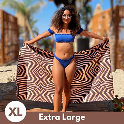 Microfiber Beach Towel - Quick Dry, Sand Free and Oversized 71x35 | Super absorbent, lightweight, swimming, gym, extra large, pool, cruise, camping, yoga, travel, compact, carry bag, vacation - color: Kenya