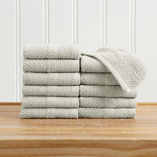 Great Bay Home 100% Cotton 12 Pack Washcloth Set - Absorbent, Quick-Drying, Textured Weave Bath Towels for Bathroom - Zero-Twist Fibers (Light Grey) - color: Light Grey, size: Washcloth (Pack of 12)