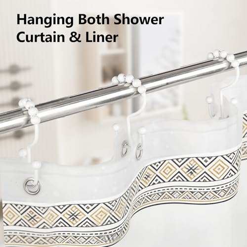 Resze Shower Curtain Hooks, Metal Double Shower Curtain Rings, White | Glide Roller Shower Hooks, Rust-Resistant Anti-Drop Shower Rings, Smooth Sliding Hooks for Bathroom Shower Rods Curtains - color: White