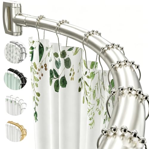 Brushed Nickel Curved Shower Curtain Rod for Bathroom 33-78 In Adjustable Rounded Shower Rod, RustProof Stainless Steel Non-Slip Bowed Shower Rods for Bathtub, Stall Extra Shower Space Need Drilling - color: Brush Nickel