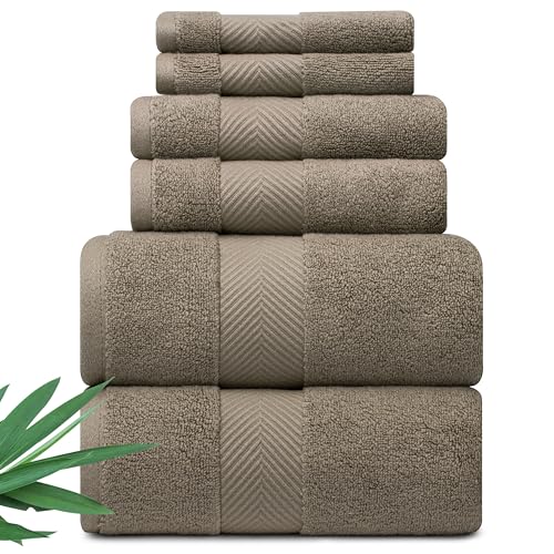 Alusa Home Ultra Soft & Plush Viscose from Bamboo Bath Towels - 700 GSM Luxury Bath Towels - 6 Piece Set - Super Absorbent & Quick Drying (Taupe) - color: Taupe, size: 6pc Towel Set