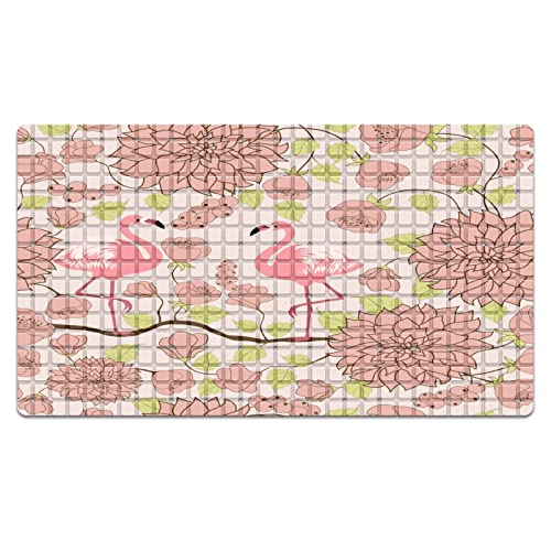 FCZ Bath Tub Mat Non Slip Shower Mat Retro Pink Flamingo Floral 26.8x15 inches Rectangular PVC Mat with Suction Cups Drain Holes Machine Washable - color: Retro Pink Flamingo Floral